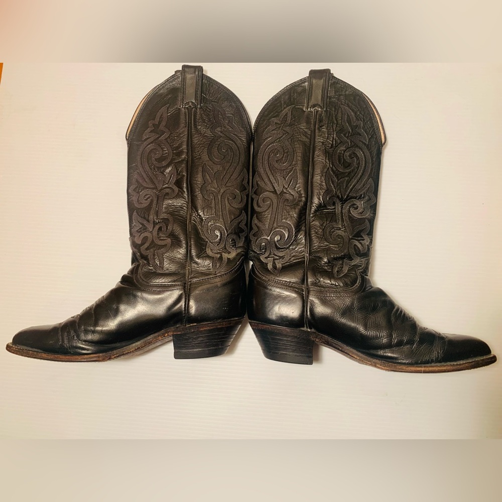 Vintage Justin Boots Black Leather Cowboy Boots